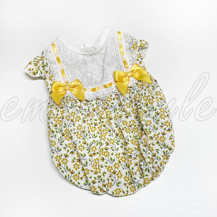 ハンドメイド 肩リボンバルーンキャミ ダンガリー×花柄 犬服 犬服型紙