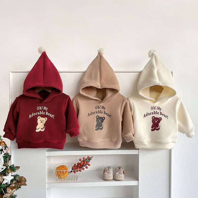 【クリスマス】ベビー　冬新作　クリスマス ベア プリント フーディ