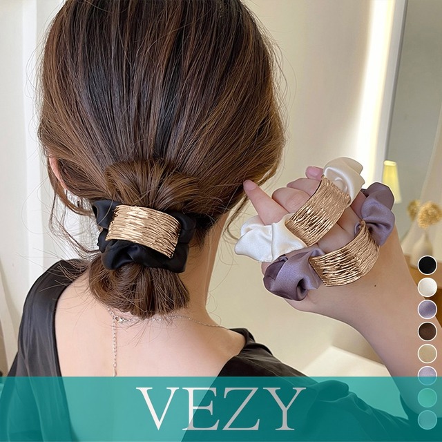 プレート付きシュシュ 大人っぽいヘアゴム まとめ髪 ヘアアクセサリー ポニーテールゴム オフィスカジュアル 韓国ファッション きれいめ お団子 ヘア グッズ 簡単 ヘアアクセサリー  VEZY ベジー  ItemNo.【19523294】