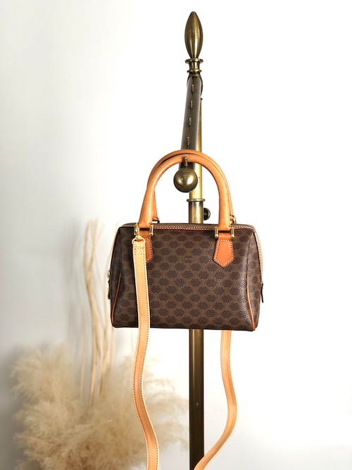 CELINE セリーヌ マカダム ショルダーバッグ ブラウン PVCレザー 2WAY ミニバッグ vintage ヴィンテージ オールド 6ryc2n