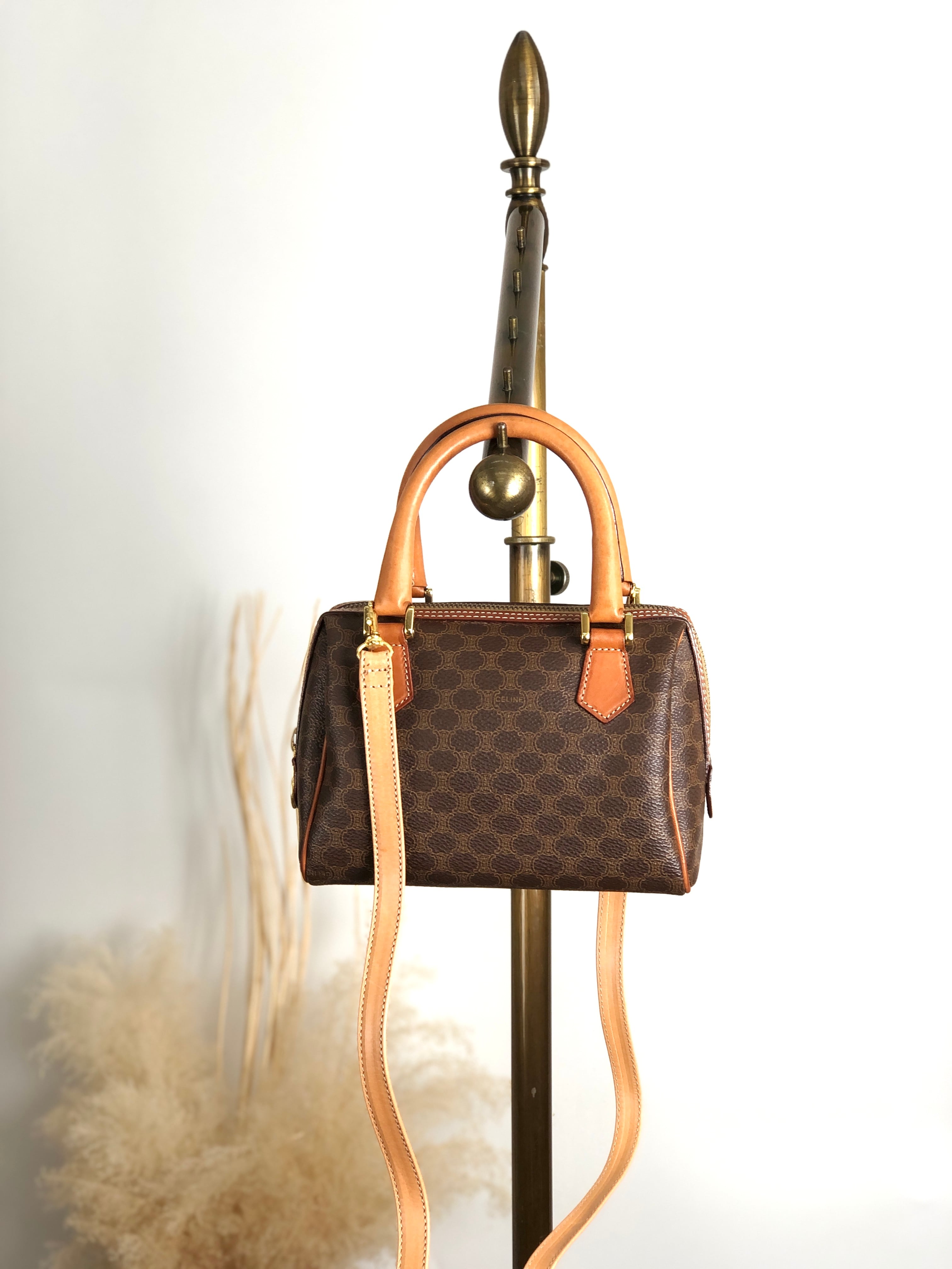 CELINE セリーヌ マカダム ショルダーバッグ ブラウン PVCレザー 2WAY ミニバッグ vintage ヴィンテージ オールド 6ryc2n