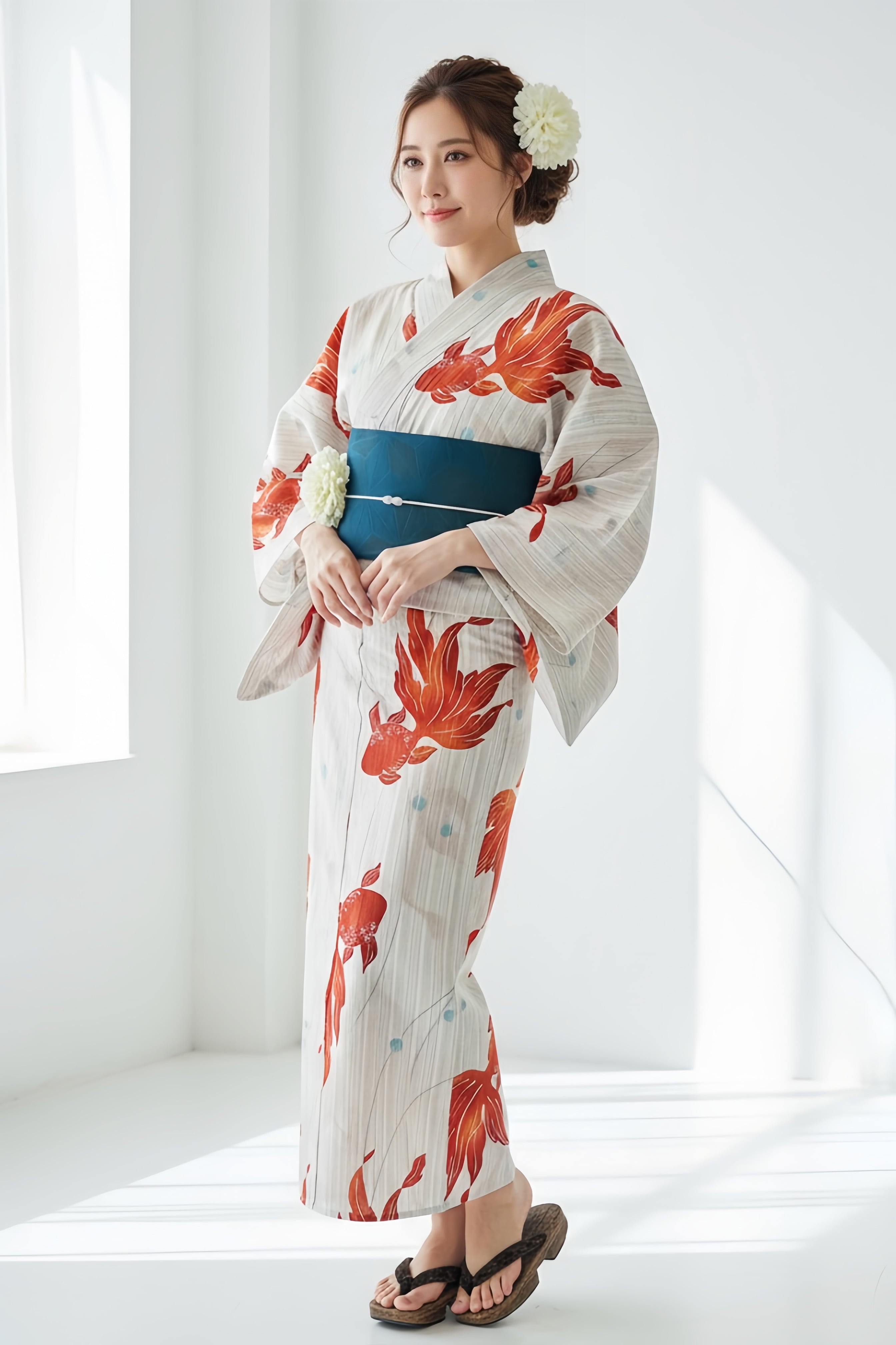 浴衣ジェンヌ 浴衣3点セット 黒 白 百合 兵児帯 ゆかた 浴衣セット