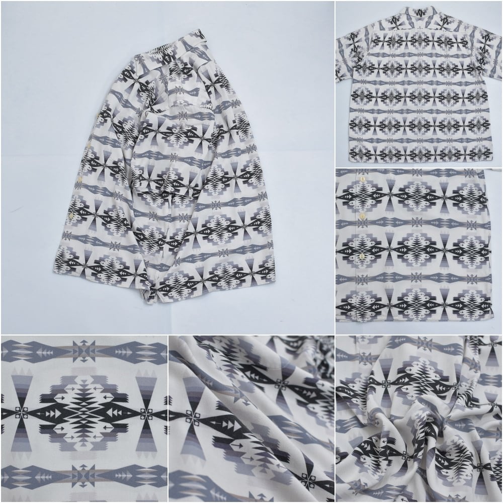 『ユニセックス クレイジーパターン 牛柄 総柄 白 黒』 19ss PENDLETON ペンドルトン オルテガ柄 レーヨン オープンカラー