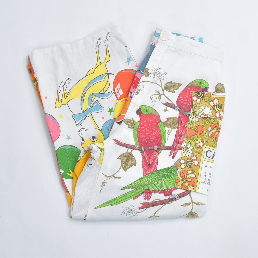 Remakeリメイク テキスタイル パッチワーク デザイン 再構築 ルーズシルエット カーゴパンツ ワイド バギー ツギハギ 古着 裏地付き ユニセックスデザイン W66~88cm