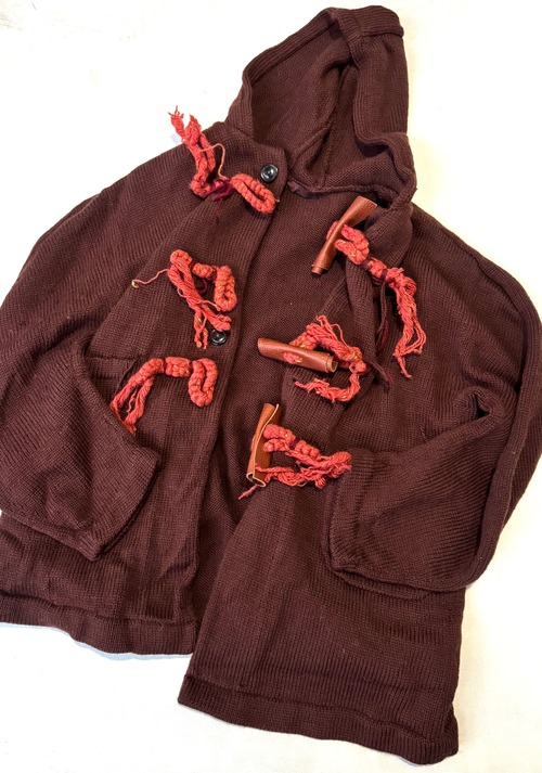 90s HANDMADE KNIT DUFFLE COAT "BROWN"