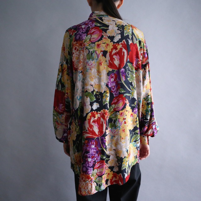 many many flower art and beads decoration pattern loose shirt