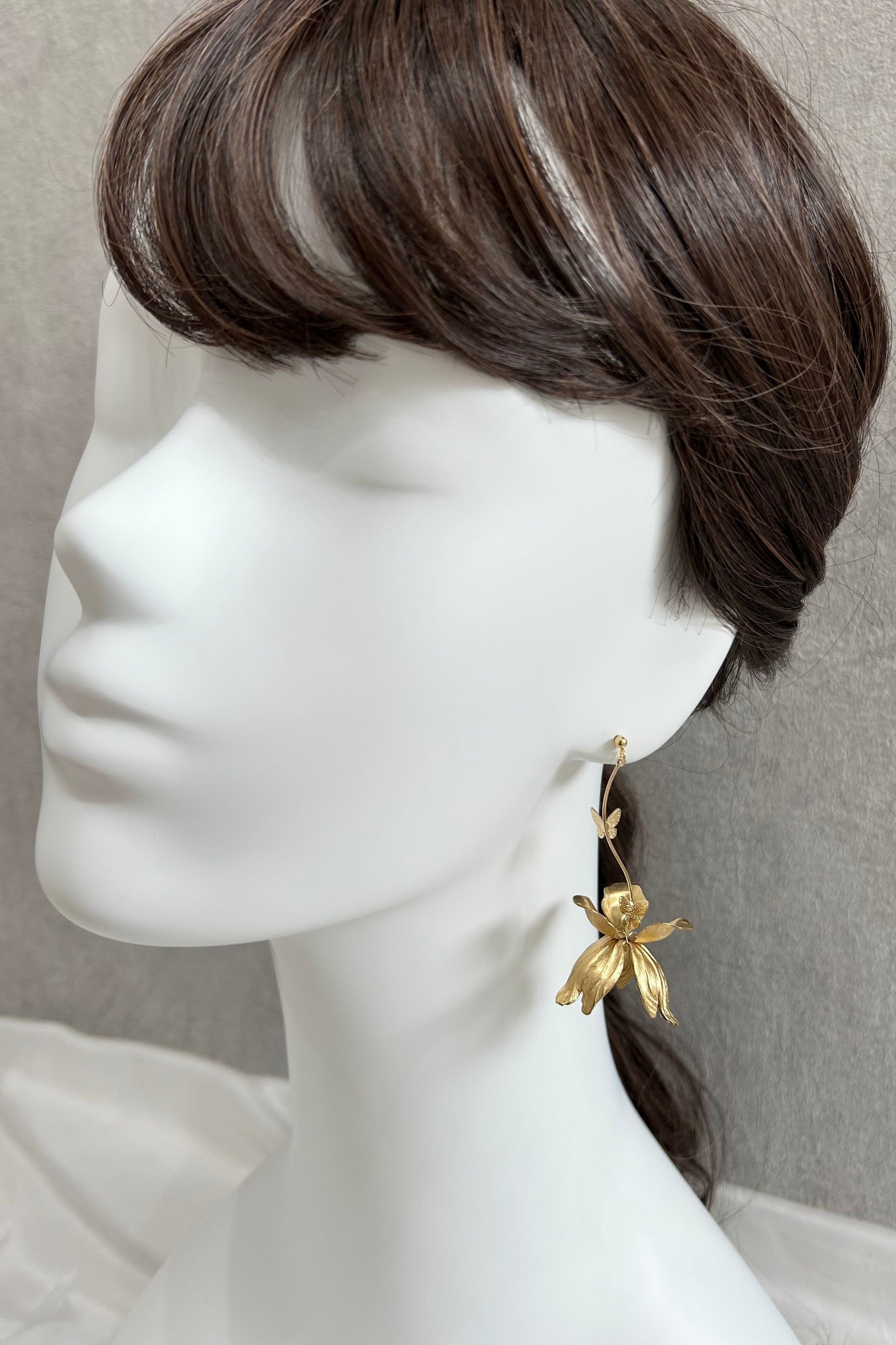 真鍮フラワー×バタフライピアス/イヤリング -ブライダルピアス