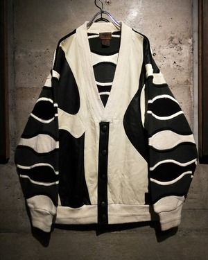 【Caka】Monotone 3D Knit × Leather Switching Vintage Loose Cardigan