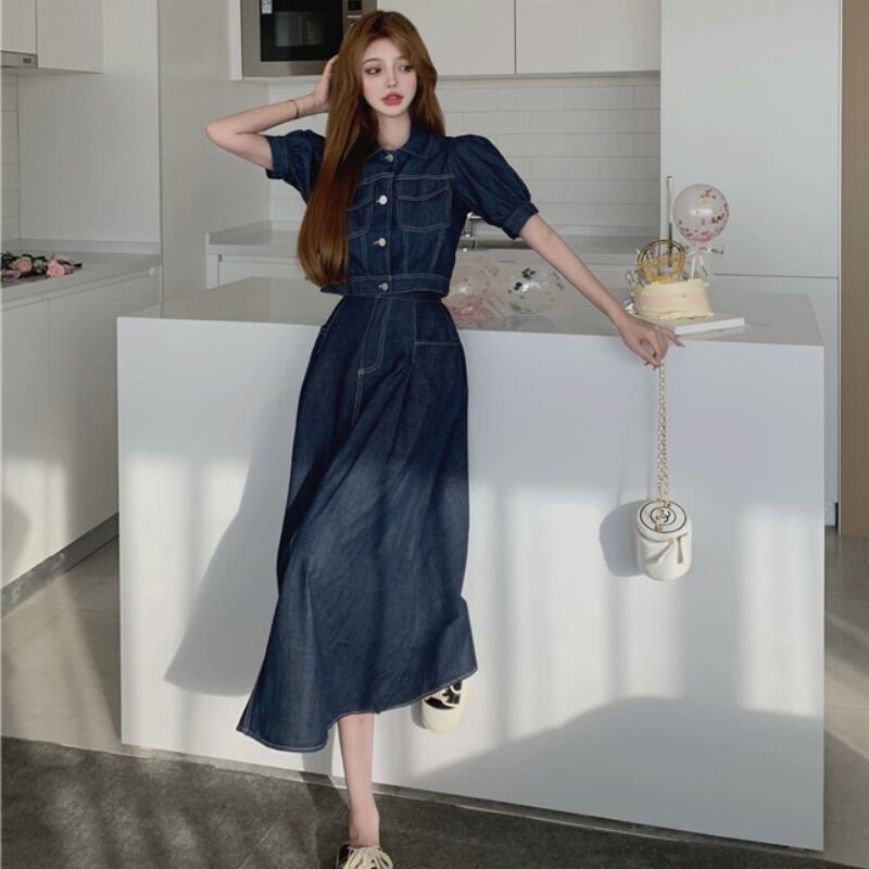 スタンダードショートサマージャケット ハイウェストウェストスカート レトロ 夏物 ハンチェンe25094218396