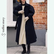 黒花キルティングに影を纏うパフスリーブロングコート《W0225》