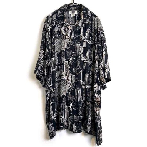 [CITY STREET] Vintage S/S Art Print Rayon Shirt [1990s-] Vintage Building Art S/S Rayon Shirt