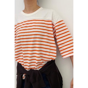 Simva104-0081B-Wht/Orange Football 切り替え 5分袖 BorderTシャツ