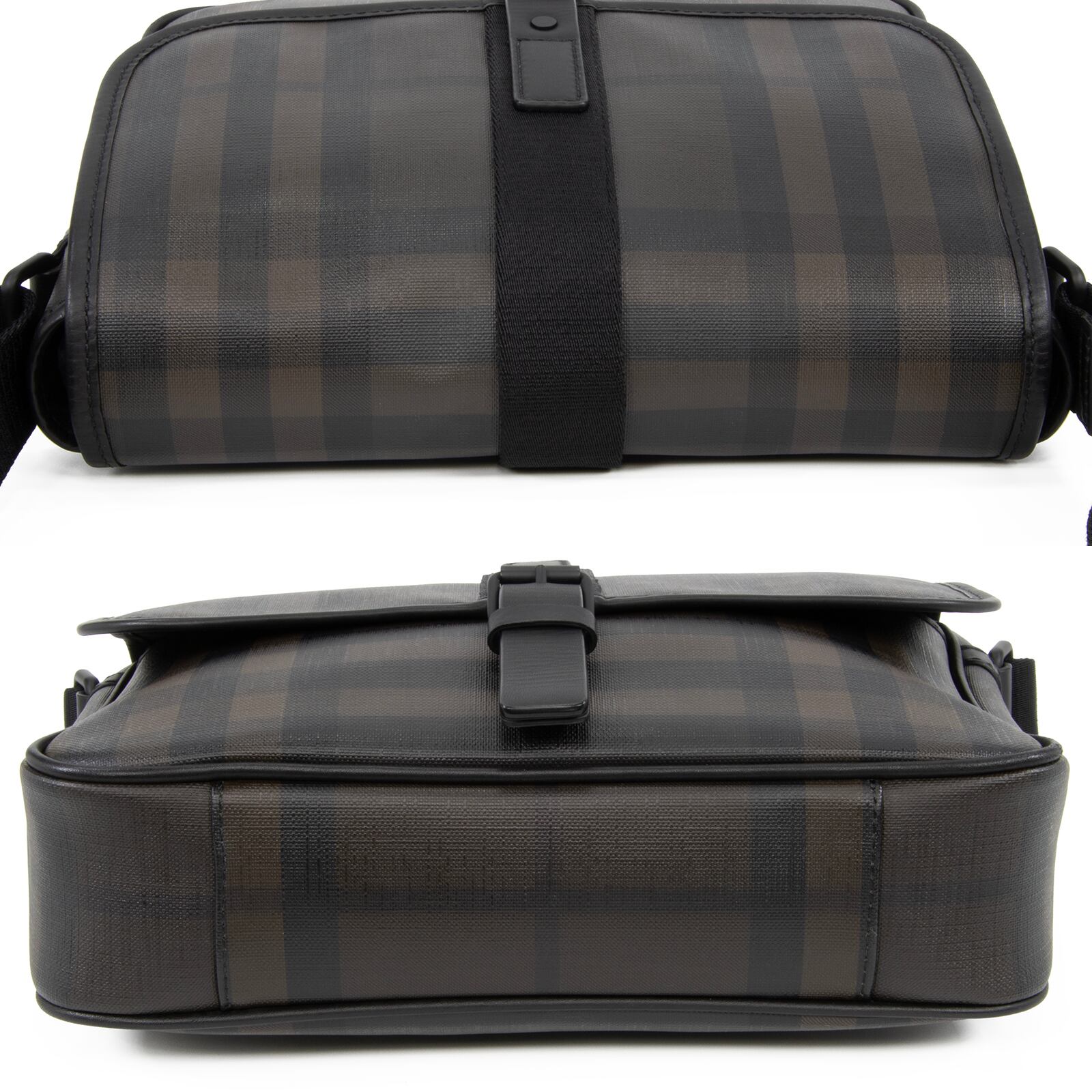 鑑定済BURBERRY ブラック メッセンジャーバッグ グリッド