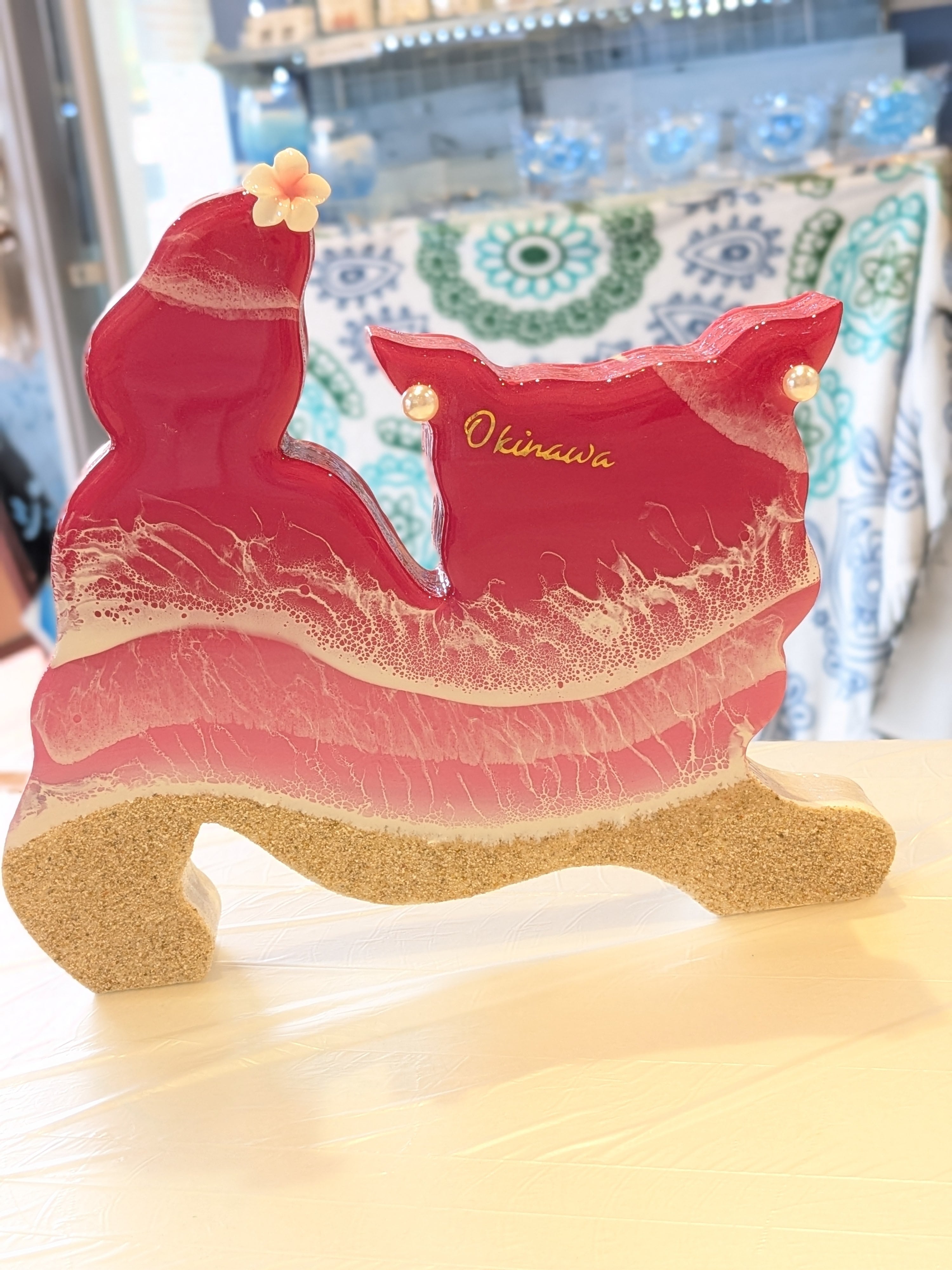 シーサーのオーシャンアート エメラルド×ブルー (メス) レジンアート