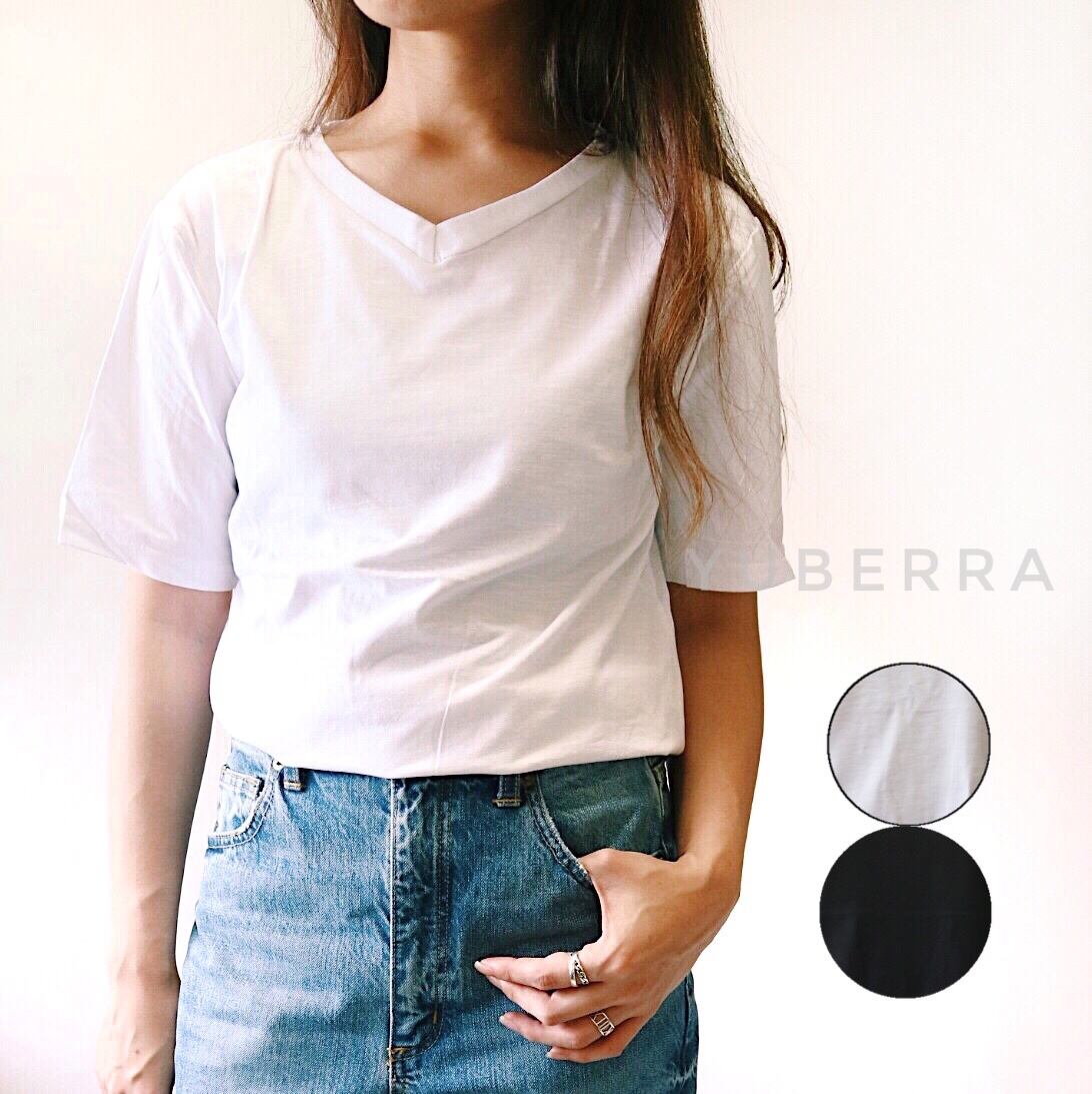 VネックシンプルTシャツ