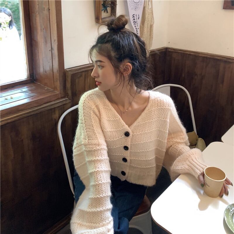 スタイルルーズVネックセーター オータムショートカーディガンジャケット 秋物 モンロー61915758185