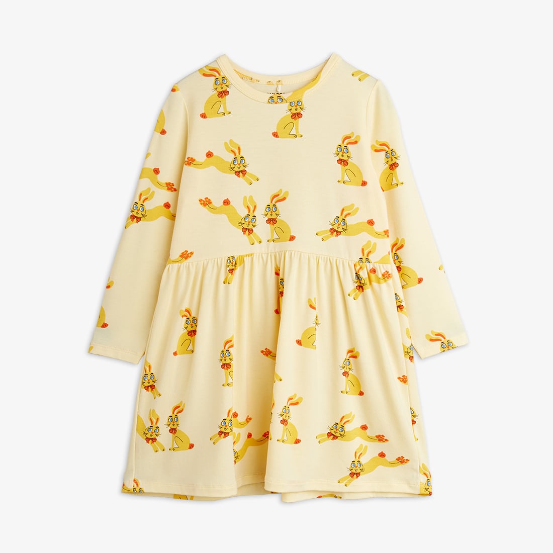 【26AW】minirodini( ミニロディーニ )Rabbits aop ls dress yellow(80-86/92-98/104-110/116-122/128-134)ワンピース うさぎ