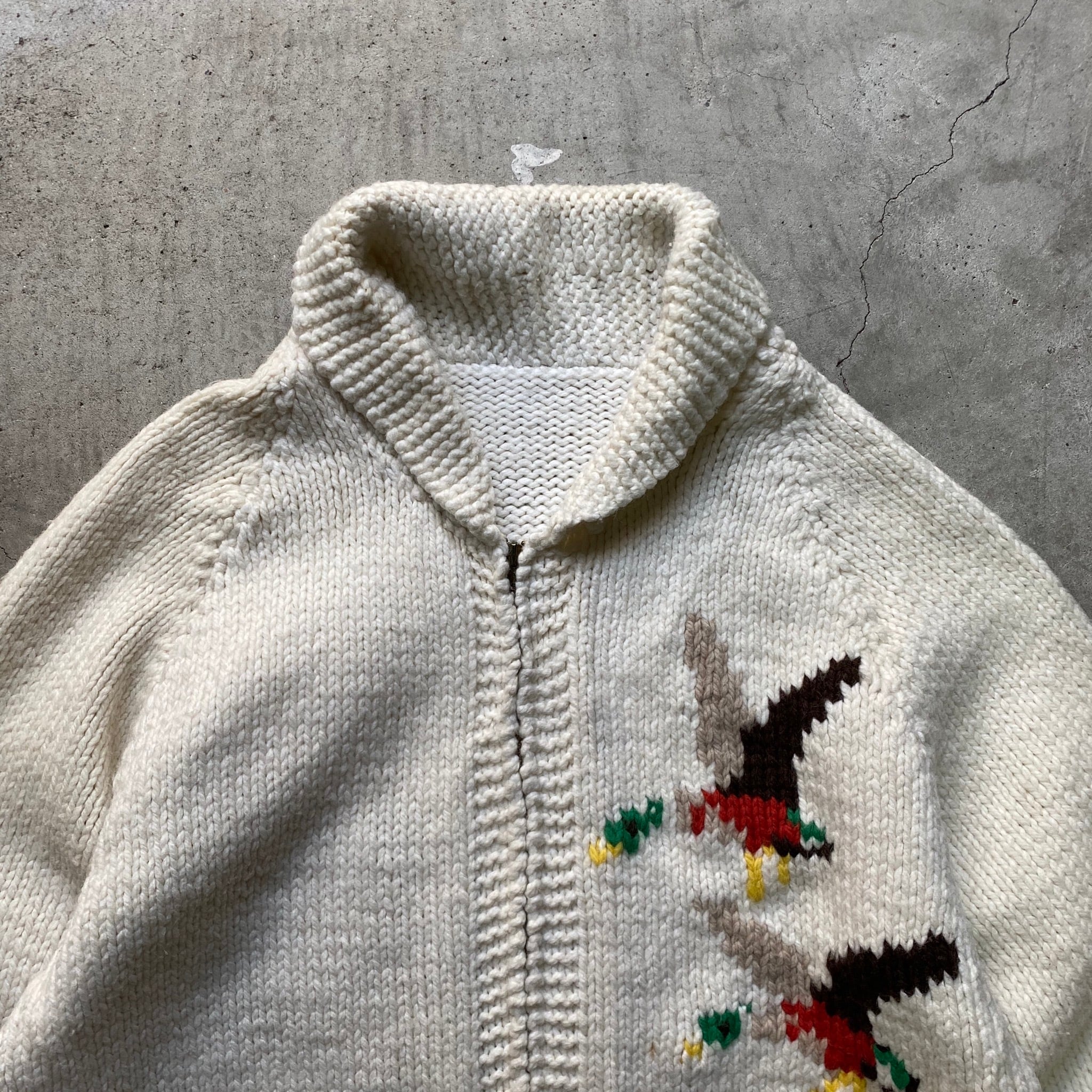 60年代 ビンテージ 鴨柄 ショールカラー カウチン ウール ニット 
