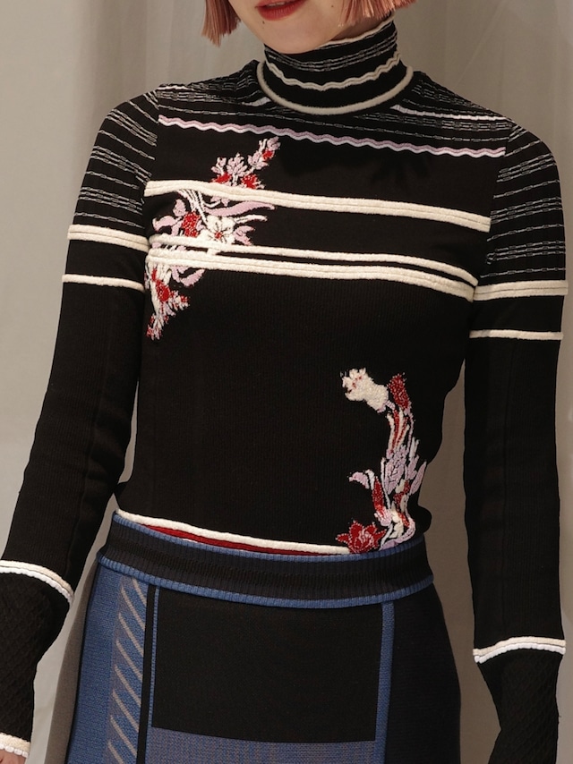 【25AW】Mame Kurogouchi マメ クロゴウチ / Floral Motif Intarsia Knitted High Neck Top / ハイネックトップス