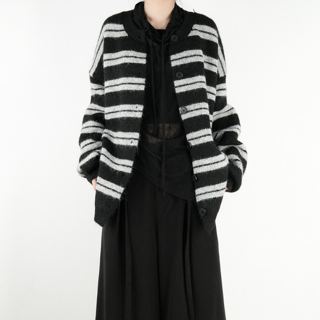 ボタンフロント ボーダー柄 オーバーサイズ カーディガン R30271