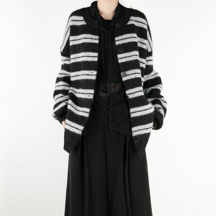 ボタンフロント ボーダー柄 オーバーサイズ カーディガン R30271