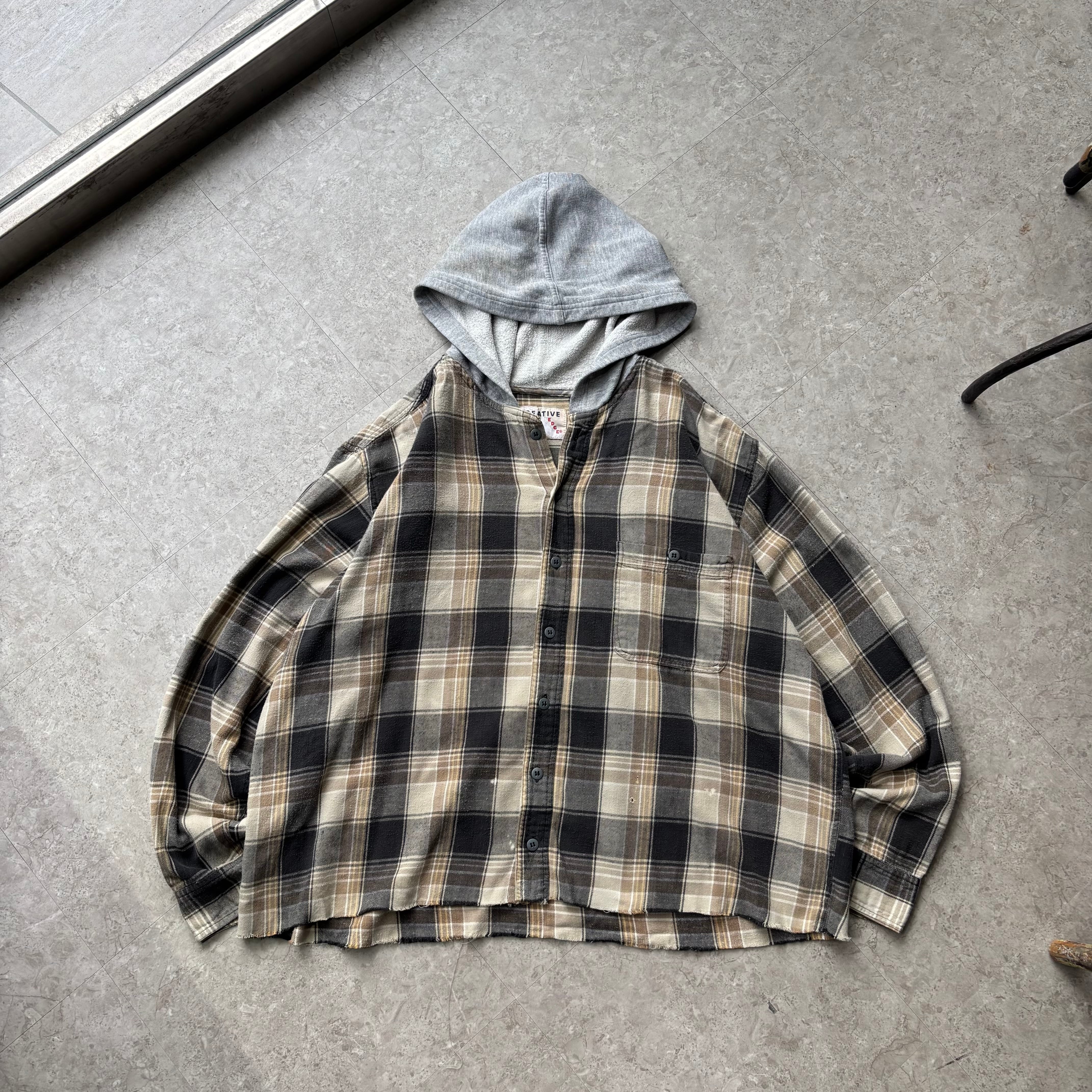 90s~ CREATIVE EDGE cutoff check flannel hoodie【仙台店】