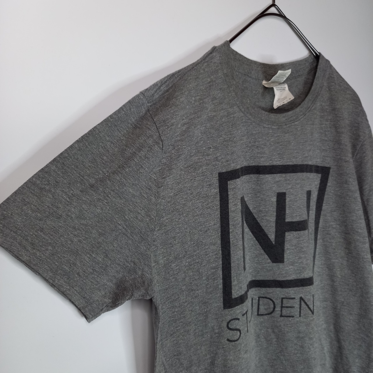 ギルダン　クルーネック　プリントTシャツ　半袖　リングスパン　グレー　M