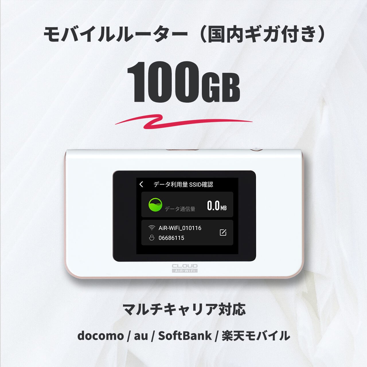 国内ギガ（100GB）+ モバイルルーター（HUNDRED Wi-Fi チャージ Type 本体）