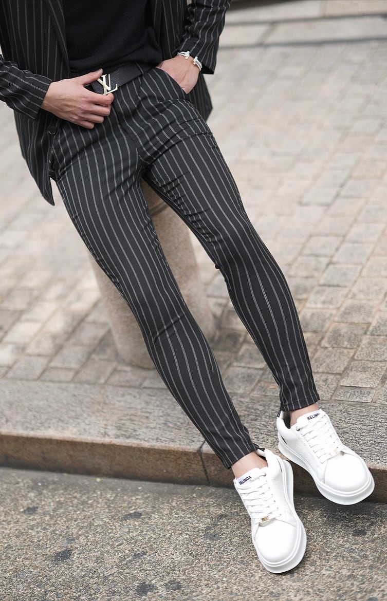 LUXURY STRIPE PANTS BLACK【BB24007】 | BELINDA OFFICIAL