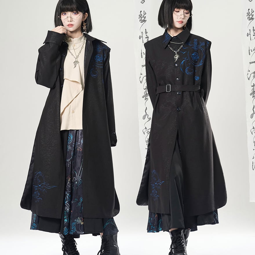 中華ゴシック ロングコート 刺繍 ユニセックス 卿棠