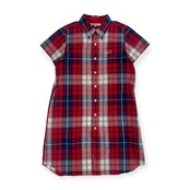 TOMMY トミー チェック BD ボタンダウン 半袖 ワンピース M/レッド× ブルー系 レディース TOMMY HILFIGER