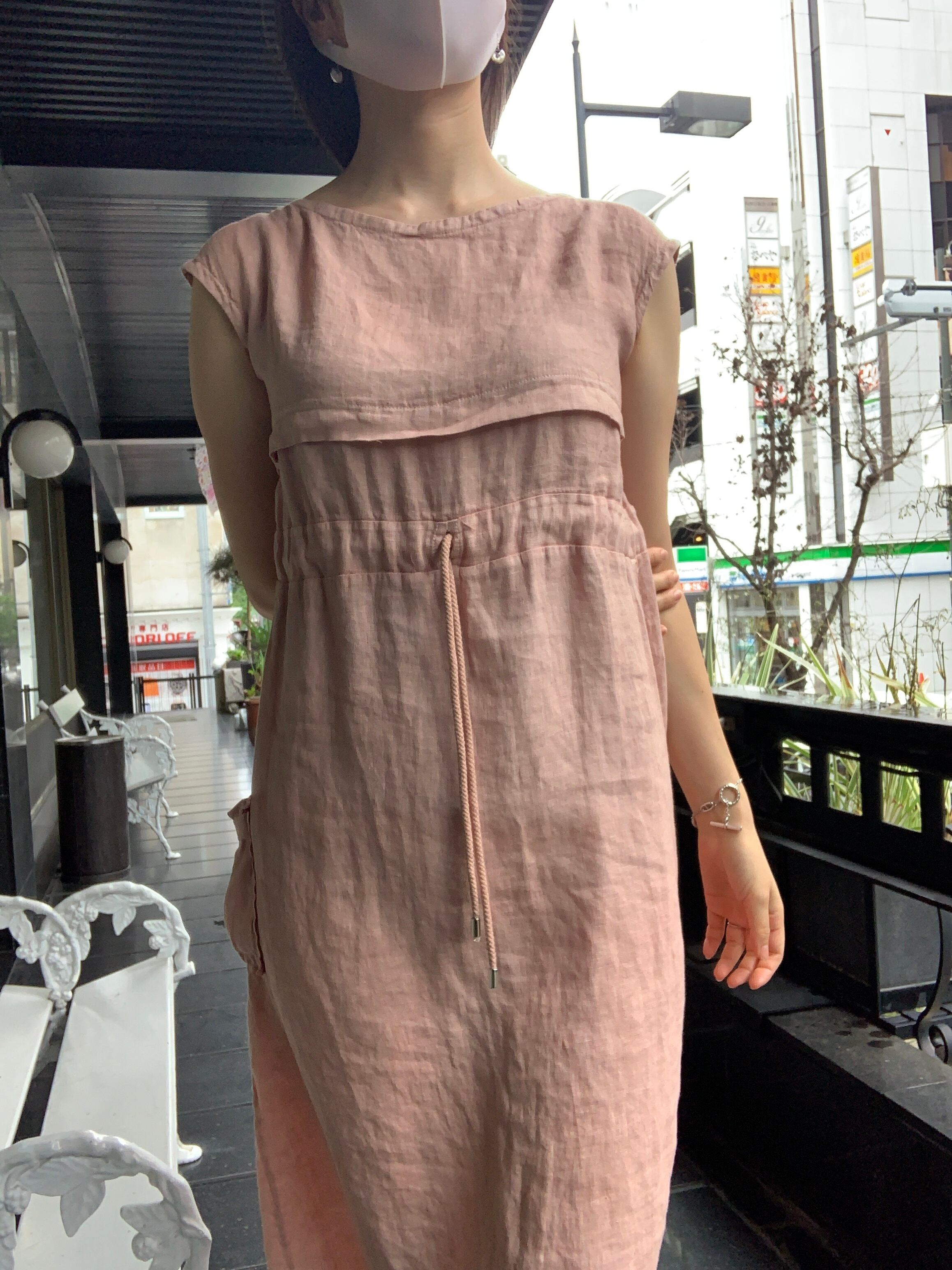 Poll リネンドローストリングワンピース 440 094 フクハラ Poll リネンドローストリングワンピース 440 094 フクハラ