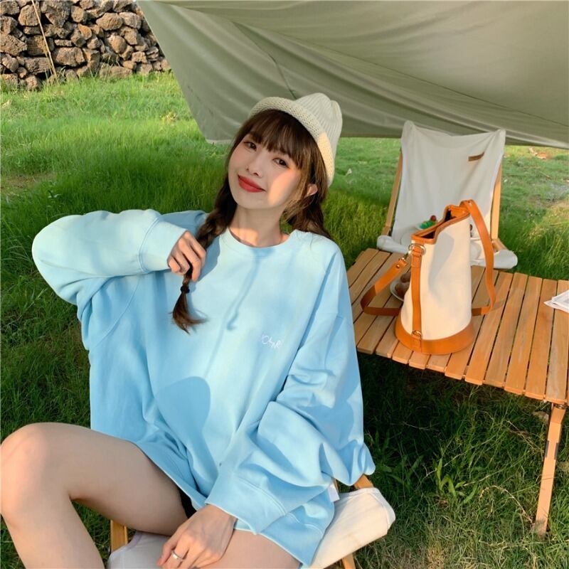 セーター ラウンドネックルーズスタイルジャケット レディーススプリング薄手ブルー 春物 Oネック ブラックストロベリース2818635826