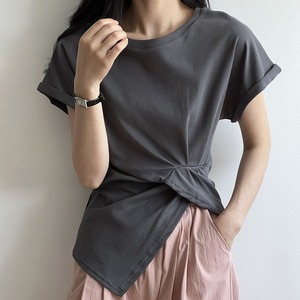 ノットデザインサイドスリットクルーネック半袖Tシャツ （3colors）　A00289
