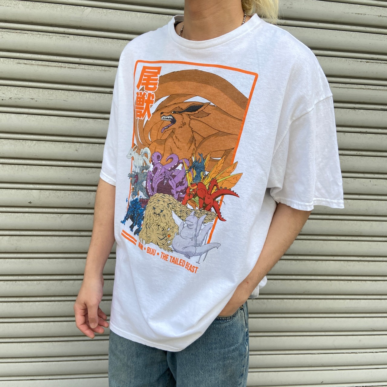 00s ナルト疾風伝 NARUTO アニメTシャツ キャラT 尾獣 白 XL