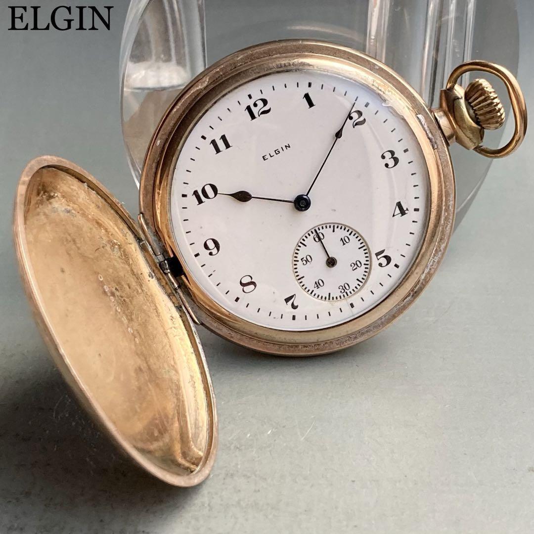 動作良好】エルジン ELGIN アンティーク 懐中時計 手巻き ハンター ...