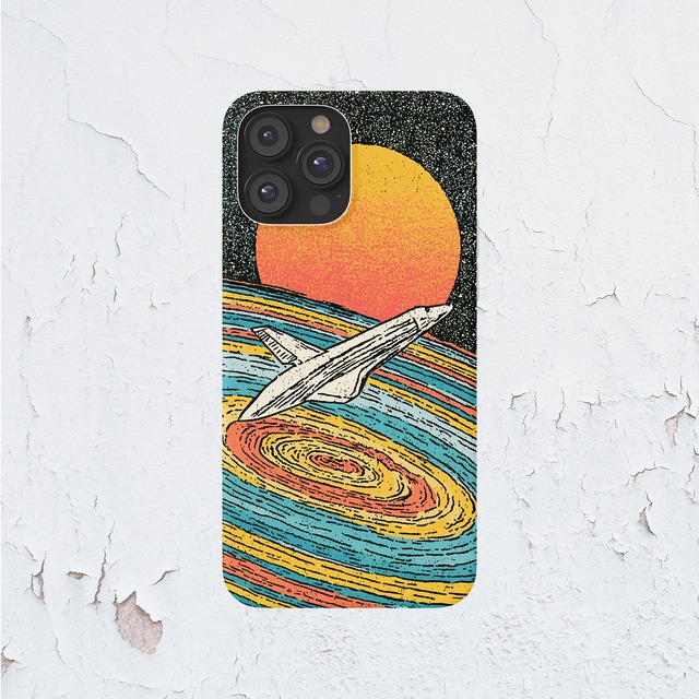 受注生産 iPhoneケース 夕日と渦巻き銀河の宇宙柄｜レトロ宇宙 RFSP010C