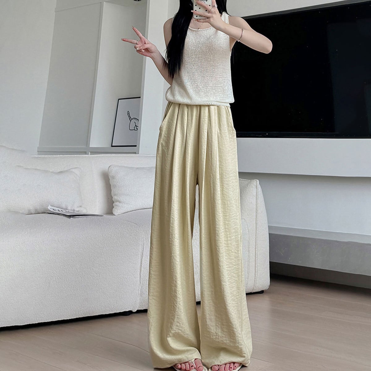 ワイドパンツ レディース 春夏 韓国 薄手 大人 カジュアル ゆったり 体型カバー リラックス イージーパンツ おしゃれ シンプル オフィスカジュアル 無地 大人可愛い 大人女子