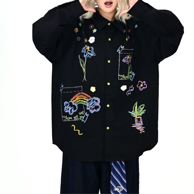 レインボーフラワーアートシャツ 2col   R01027