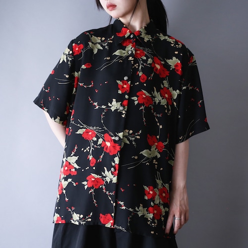 beautiful flower pattern and good button design h/s shirt