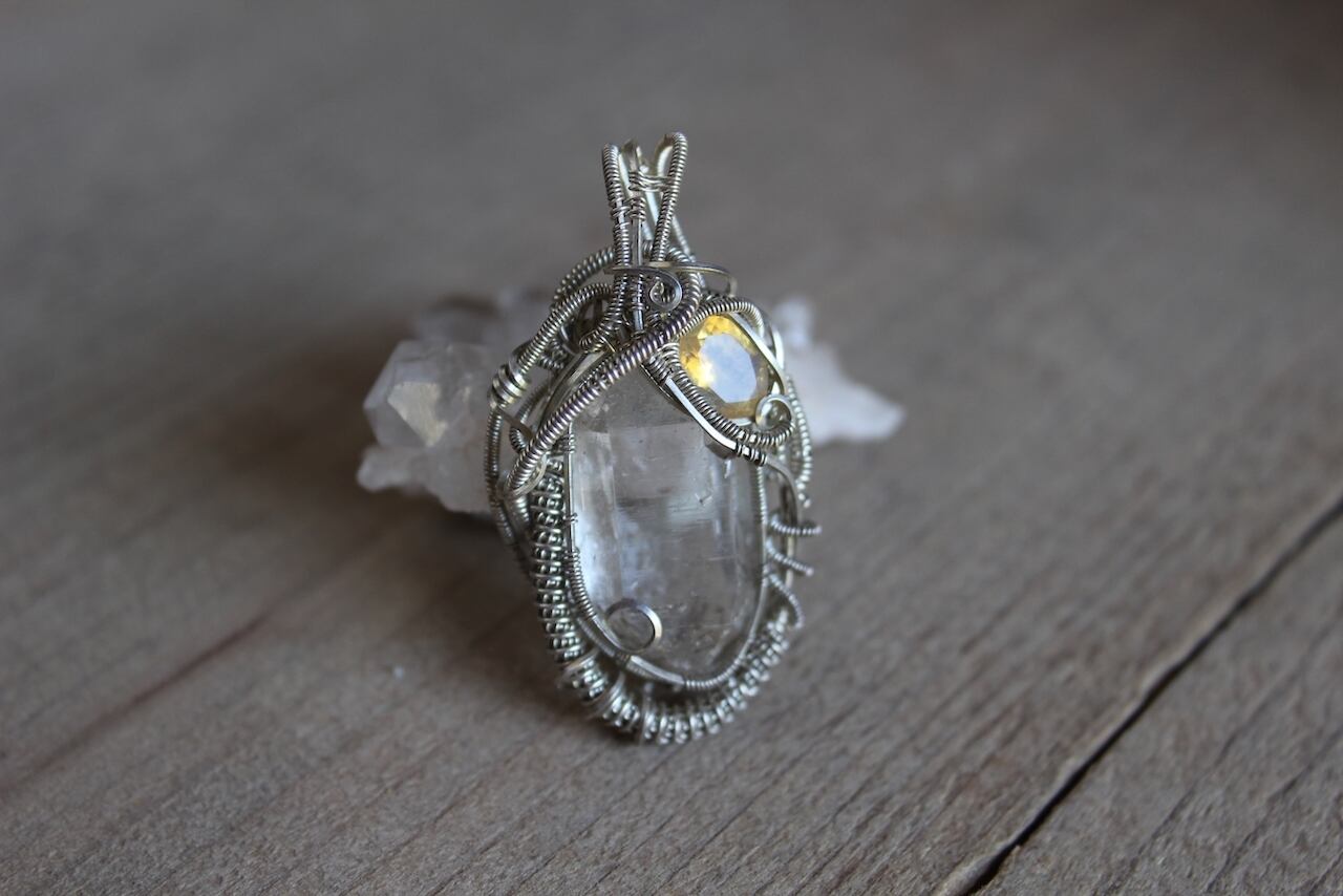 Ganesh himal Crystal & Crystal opal silver925 wirewrapping pendant