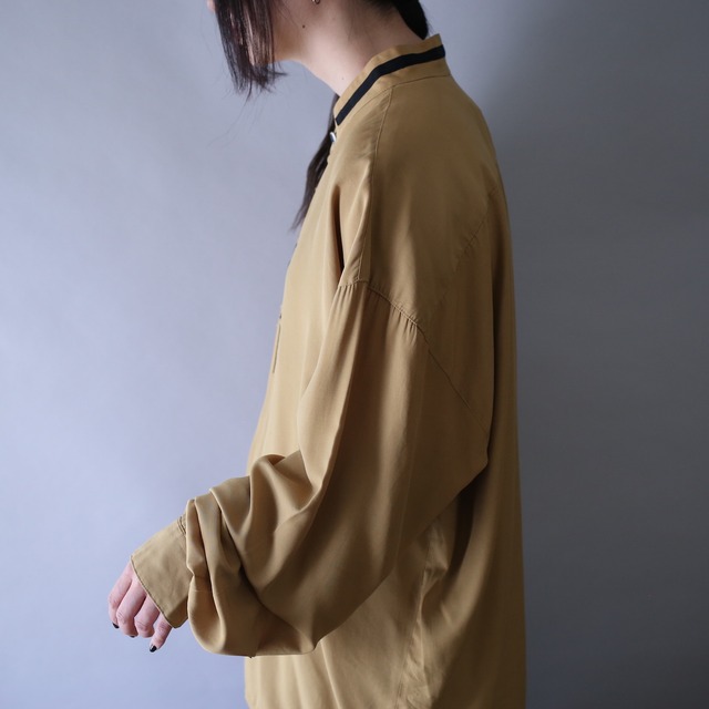 "刺繍" geometry design loose silhouette fry-front band-collar minimal shirt
