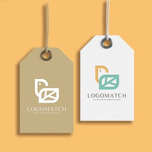 穏やかな小鳥と葉のロゴ