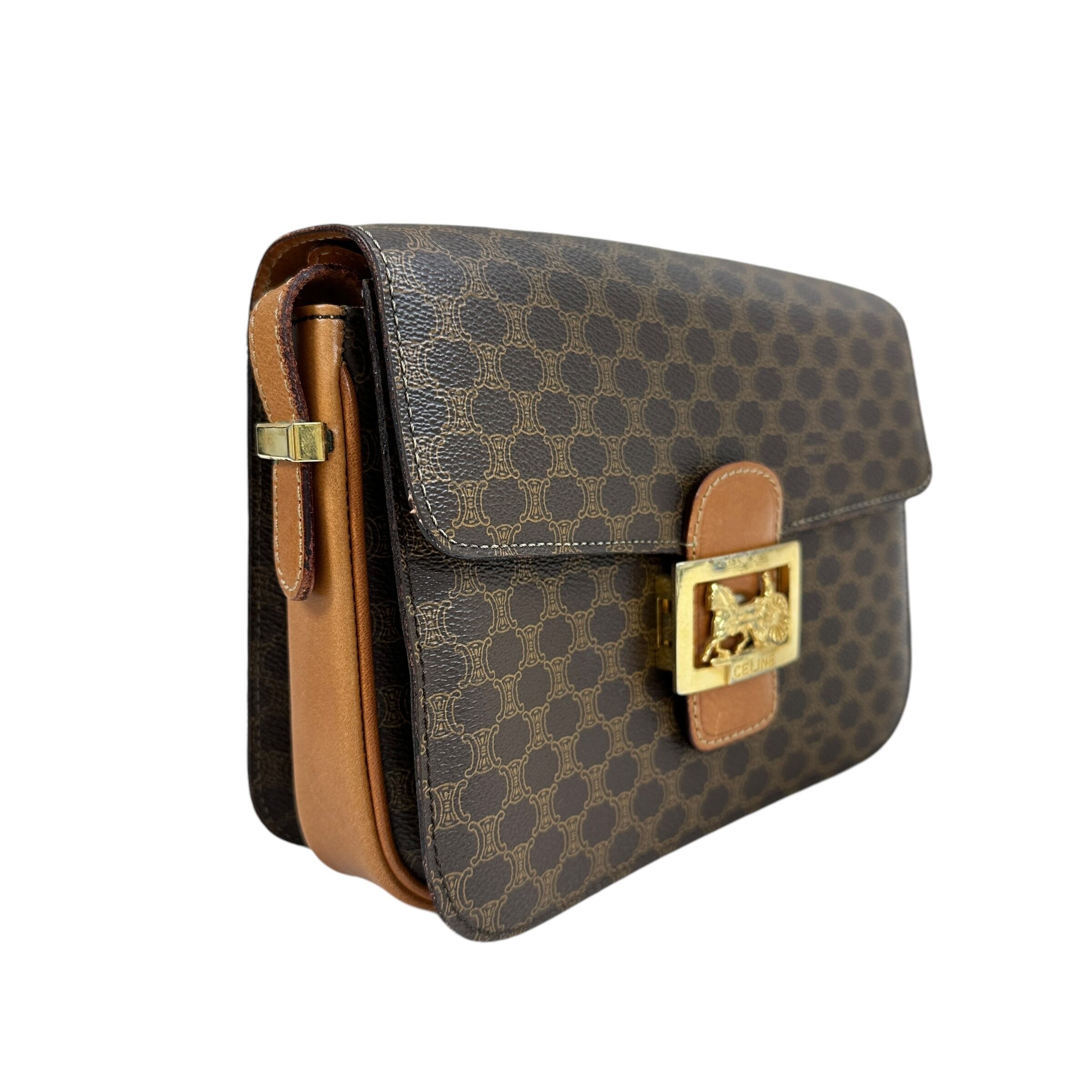 CELINE セリーヌ マカダム 馬車金具 ショルダーバッグ ブラウン 7082  