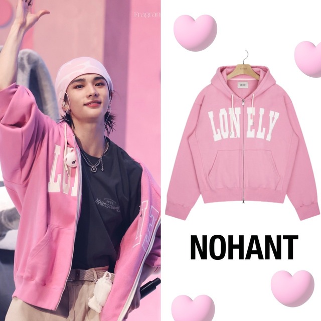 ★Stray Kids ヒョンジン 着用！！【NOHANT】LONELY/LOVELY HOODIE ZIP-UP RESORT-PINK