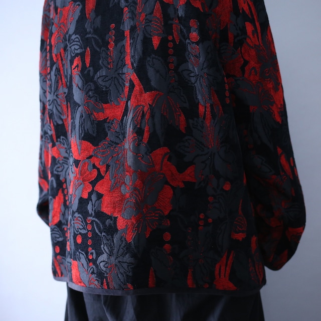 "reversible" red× black design box silhouette weaving jacket