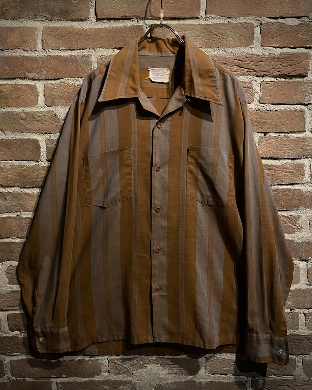 【Caka act3】"70's" Stripe Pattern Vintage Loose Open Collar L/S Shirt