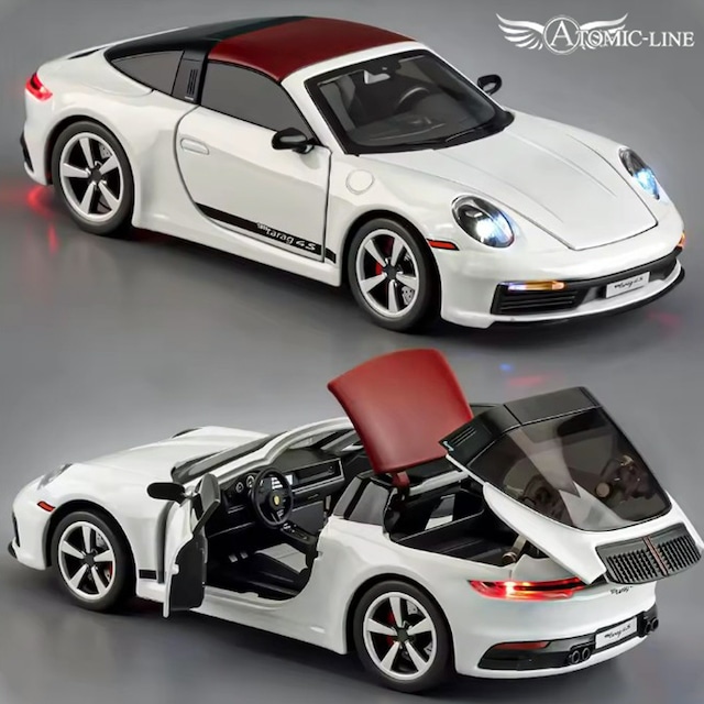 ポルシェ 911 Targa 4S ミニカー 1/32 ライト点灯 オープンギミック 合金モデル 模型 ジオラマ