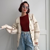 ラージチェックニットCD/アイボリー