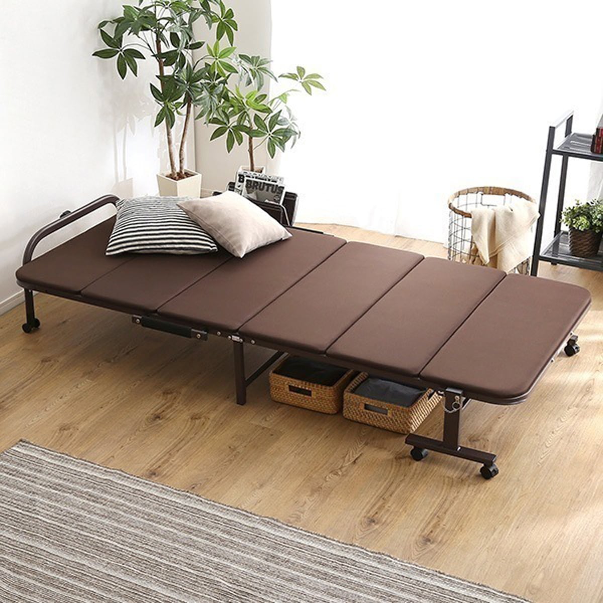 ウレタン折りたたみパイプベッド シングルサイズ 高反発 収納 部屋干し 布団掛け 静止耐荷重90kg